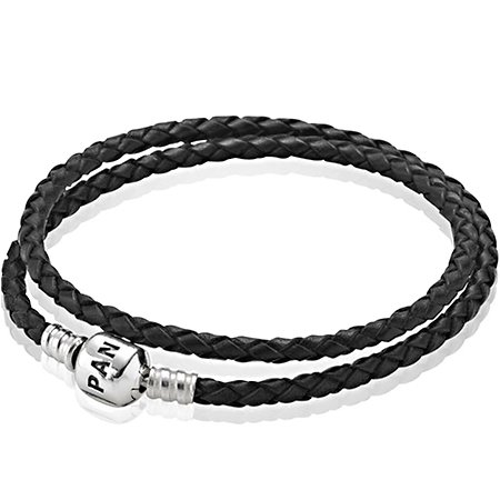 Подвійний шкіряний браслет Pandora чорний 590705CBK-D